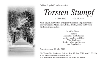 Traueranzeige von Torsten Stumpf von Wetterauer Zeitung, Wetterauer Zeitung