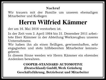 Traueranzeige von Wilfried Kämmer von Gießener Allgemeine, Alsfelder Allgemeine