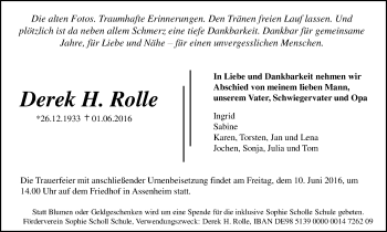 Traueranzeige von Derek H. Rolle von Wetterauer Zeitung, Wetterauer Zeitung