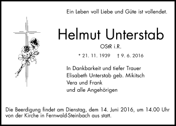 Traueranzeige von Helmut Unterstab von Gießener Allgemeine, Alsfelder Allgemeine