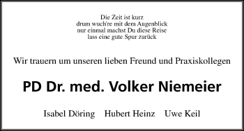 Traueranzeige von Volker Niemeier von Gießener Allgemeine, Alsfelder Allgemeine