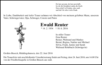 Traueranzeige von Ewald Reuter von Gießener Allgemeine, Alsfelder Allgemeine