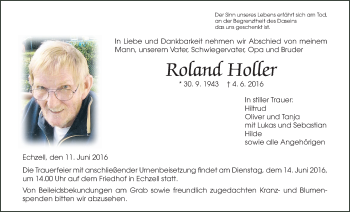 Traueranzeige von Roland Holler von Wetterauer Zeitung, Wetterauer Zeitung