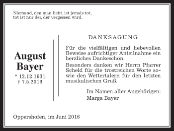 Traueranzeige von August Bayer von Wetterauer Zeitung, Wetterauer Zeitung