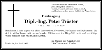 Traueranzeige von Peter Tröster von Wetterauer Zeitung, Wetterauer Zeitung