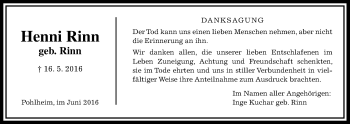 Traueranzeige von Henni Rinn von Gießener Allgemeine