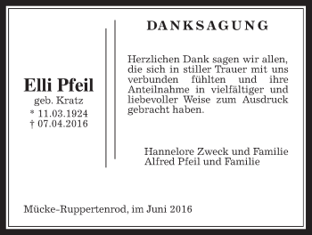 Traueranzeige von Elli Pfeil von Alsfelder Allgemeine