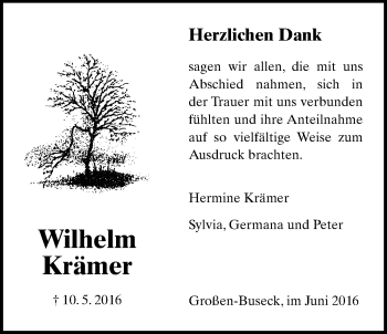 Traueranzeige von Wilhelm Krämer von Gießener Allgemeine, Alsfelder Allgemeine