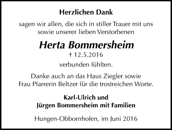 Traueranzeige von Herta Bommersheim von Licher Wochenblatt, Licher Wochenblatt, Licher Wochenblatt