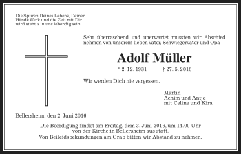 Traueranzeige von Adolf Müller von Licher Wochenblatt, Licher Wochenblatt, Licher Wochenblatt
