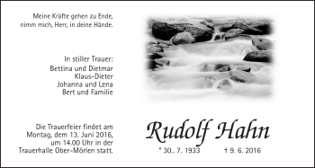 Traueranzeige von Rudolf Hahn von Wetterauer Zeitung, Wetterauer Zeitung