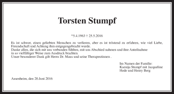 Traueranzeige von Torsten Stumpf von Wetterauer Zeitung, Wetterauer Zeitung