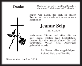 Traueranzeige von Jeanne Seip von Wetterauer Zeitung, Wetterauer Zeitung