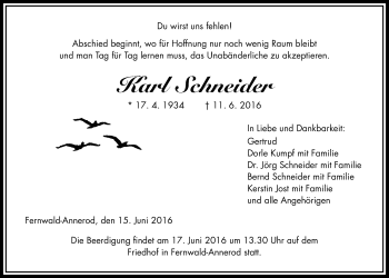 Traueranzeige von Karl Schneider von Gießener Allgemeine, Alsfelder Allgemeine