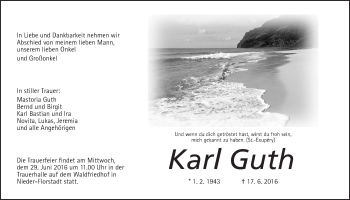 Traueranzeige von Karl Guth von Wetterauer Zeitung, Wetterauer Zeitung