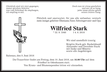 Traueranzeige von Wilfried Stark von Gießener Allgemeine, Alsfelder Allgemeine
