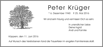 Traueranzeige von Peter Krüger von Wetterauer Zeitung, Wetterauer Zeitung