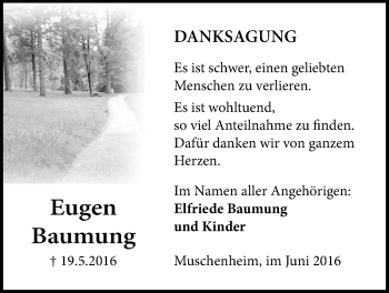 Traueranzeige von Eugen Baumung von Licher Wochenblatt, Licher Wochenblatt, Licher Wochenblatt