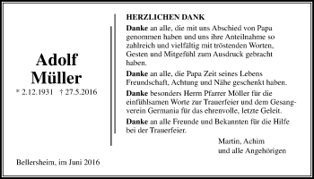 Traueranzeige von Adolf Müller von Licher Wochenblatt, Licher Wochenblatt, Licher Wochenblatt
