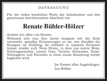 Traueranzeige von Renate Bühler-Hölzer von Mücker Stimme