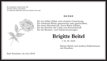 Traueranzeige von Brigitte Beitel von Wetterauer Zeitung, Wetterauer Zeitung