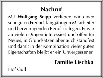 Traueranzeige von Wolfgang Seipp von Licher Wochenblatt, Licher Wochenblatt, Licher Wochenblatt
