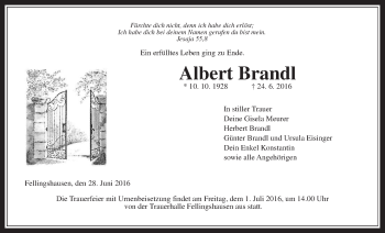 Traueranzeige von Albert Brandl von Gießener Allgemeine, Alsfelder Allgemeine