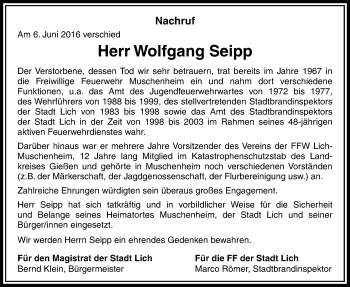 Traueranzeige von Wolfgang Seipp von Licher Wochenblatt, Licher Wochenblatt, Licher Wochenblatt