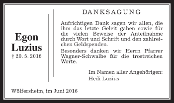 Traueranzeige von Egon Luzius von Wetterauer Zeitung, Wetterauer Zeitung