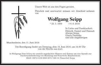 Traueranzeige von Wolfgang Seipp von Gießener Allgemeine, Alsfelder Allgemeine
