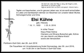 Traueranzeige von Elsi Kühne von Gießener Allgemeine, Alsfelder Allgemeine