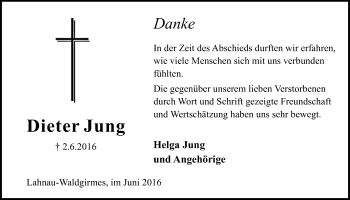 Traueranzeige von Dieter Jung von Gießener Allgemeine, Alsfelder Allgemeine