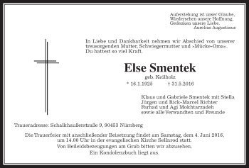 Traueranzeige von Else Smentek von Gießener Allgemeine, Alsfelder Allgemeine
