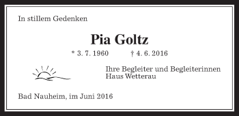 Traueranzeige von Pia Goltz von Wetterauer Zeitung, Wetterauer Zeitung