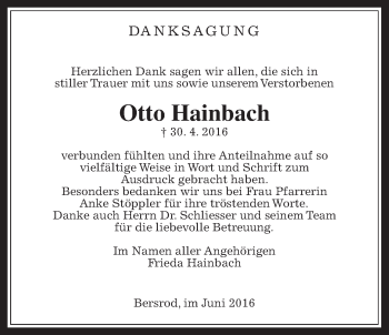 Traueranzeige von Otto Hainbach von Gießener Allgemeine, Alsfelder Allgemeine