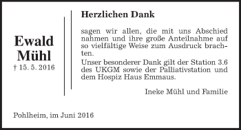 Traueranzeige von Ewald Mühl von Gießener Allgemeine, Alsfelder Allgemeine