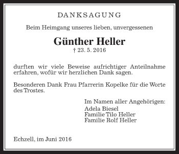 Traueranzeige von Günther Heller von Wetterauer Zeitung, Wetterauer Zeitung