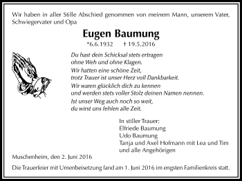 Traueranzeige von Eugen Baumung von Licher Wochenblatt, Licher Wochenblatt, Licher Wochenblatt