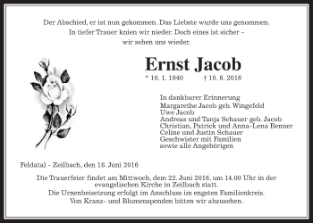 Traueranzeige von Ernst Jacob von Alsfelder Allgemeine