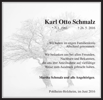Traueranzeige von Karl Otto Schmalz von Pohlheimer Nachrichten