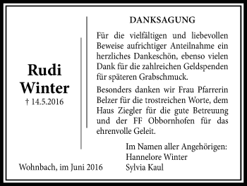 Traueranzeige von Rudi Winter von Licher Wochenblatt, Licher Wochenblatt, Licher Wochenblatt