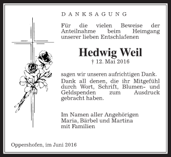 Traueranzeige von Hedwig Weil von Gießener Allgemeine, Alsfelder Allgemeine, Wetterauer Zeitung, Wetterauer Zeitung