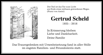 Traueranzeige von Gertrud Scheld von Gießener Allgemeine, Alsfelder Allgemeine