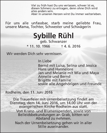 Traueranzeige von Sybille Rühl von Gießener Allgemeine, Alsfelder Allgemeine