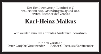Traueranzeige von Karl-Heinz Malkus von Allendorfer Mitteilungen, Rabenauer Zeitung