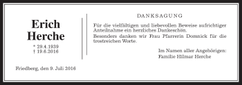 Traueranzeige von Erich Herche von Wetterauer Zeitung, Wetterauer Zeitung