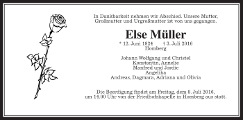 Traueranzeige von Else Müller von Alsfelder Allgemeine