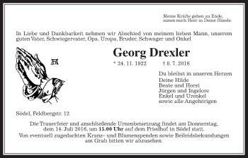Traueranzeige von Georg Drexler von Wetterauer Zeitung, Wetterauer Zeitung