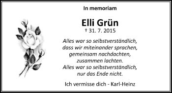 Traueranzeige von Elli Grün von Gießener Allgemeine, Alsfelder Allgemeine