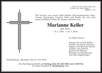 Traueranzeige von Marianne Keller von Gießener Allgemeine, Alsfelder Allgemeine